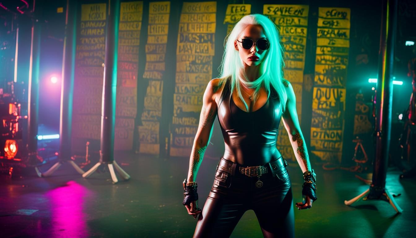 Cinematic Special Agent in Neon Lit Discotheque