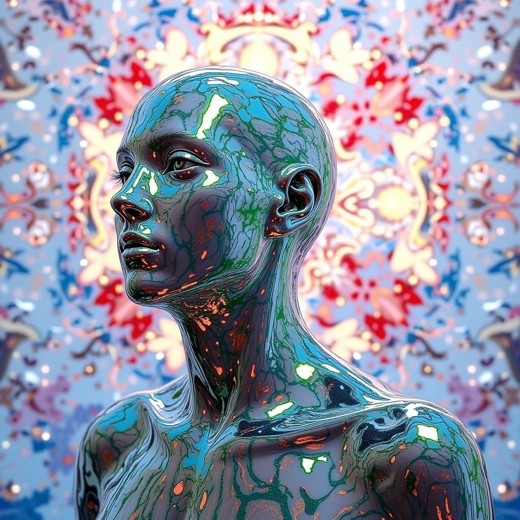 Hyperrealistic Sculpture of Reflected Glory in Vibrant Art D...