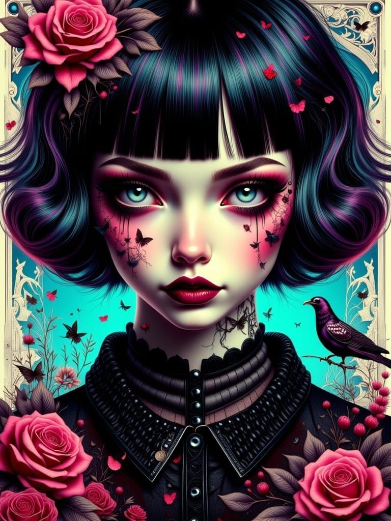 Despaircore Portrait of Gothic Woman in Klimt Style