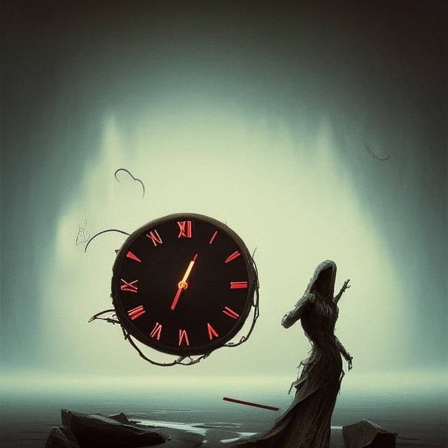 Surreal Melting Clock in Digital Painting Style