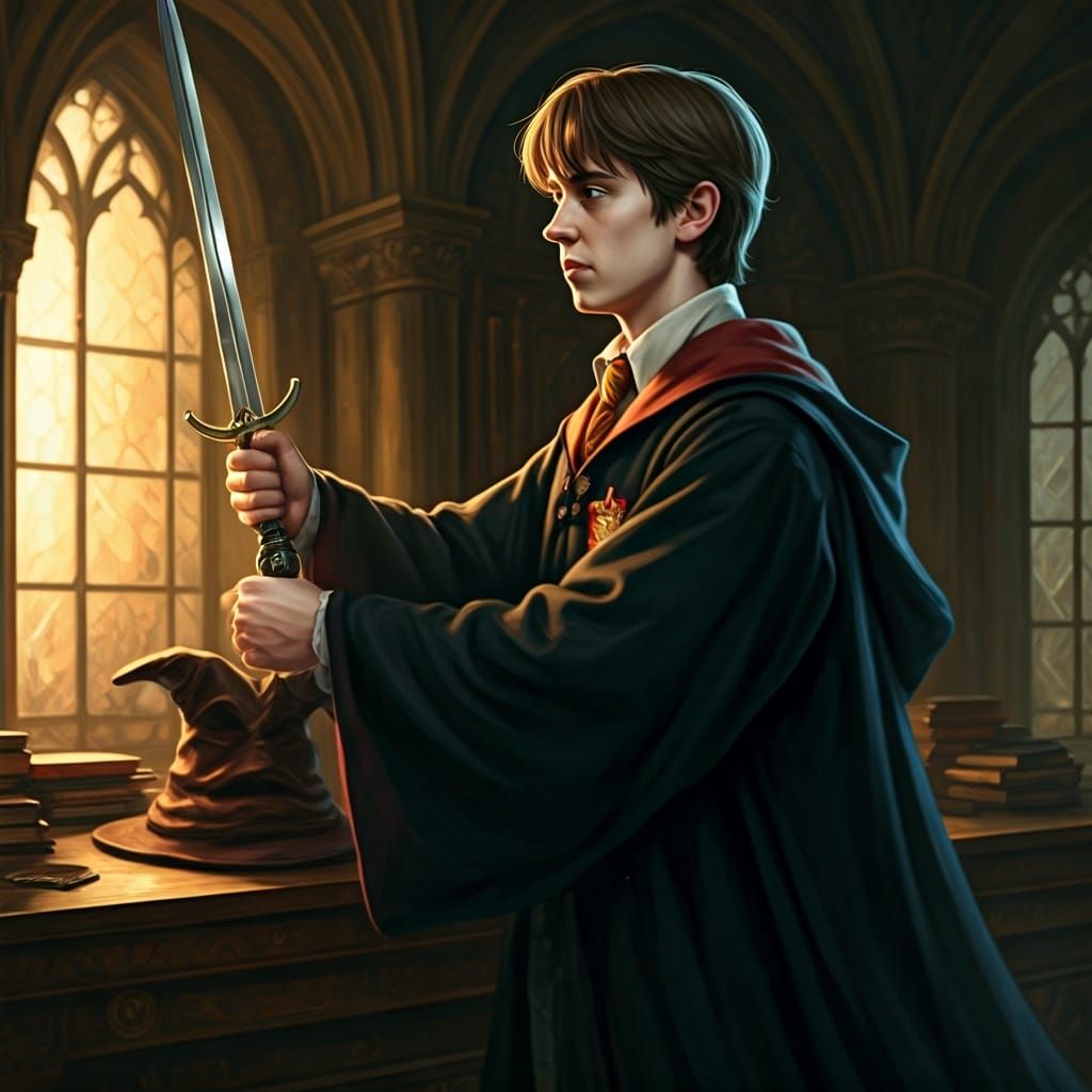 Neville Pulls Gryffindor Sword: Rembrandt-esque Portrait
