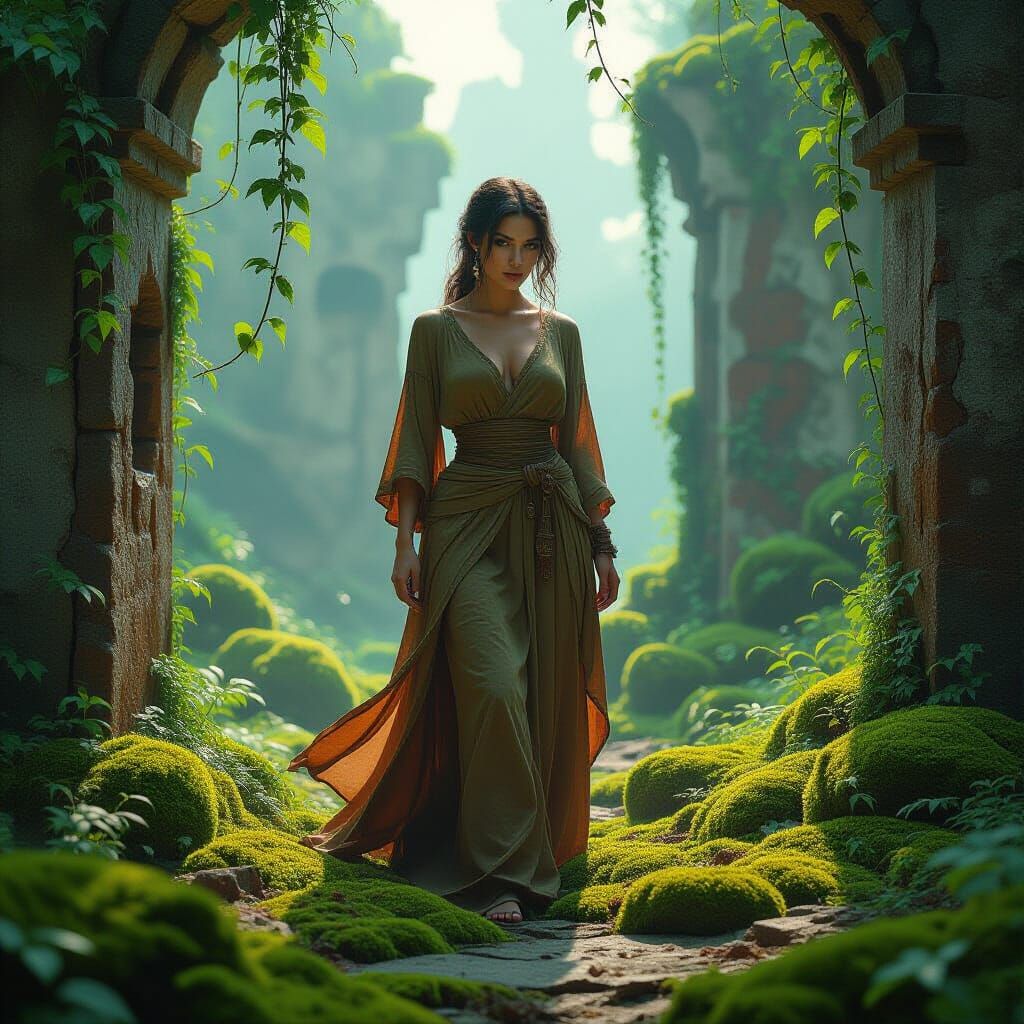 Moss and Vines on Stone Ruins, Magical Realism