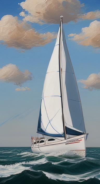 Sailboat in Tachisme Style Dynamic Brushwork