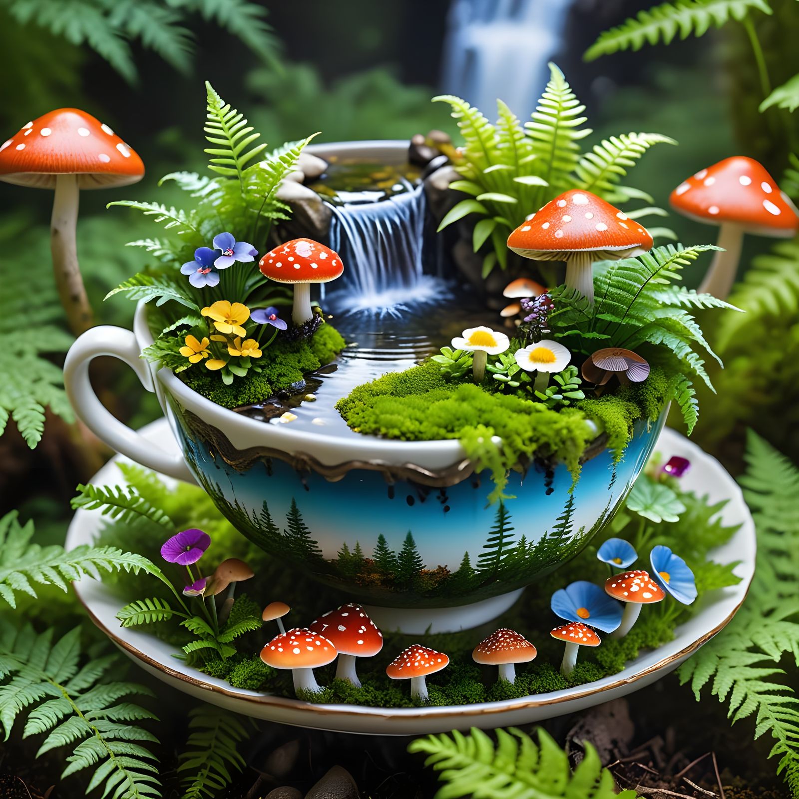 Magical Fairy Garden in Teacup Landscape