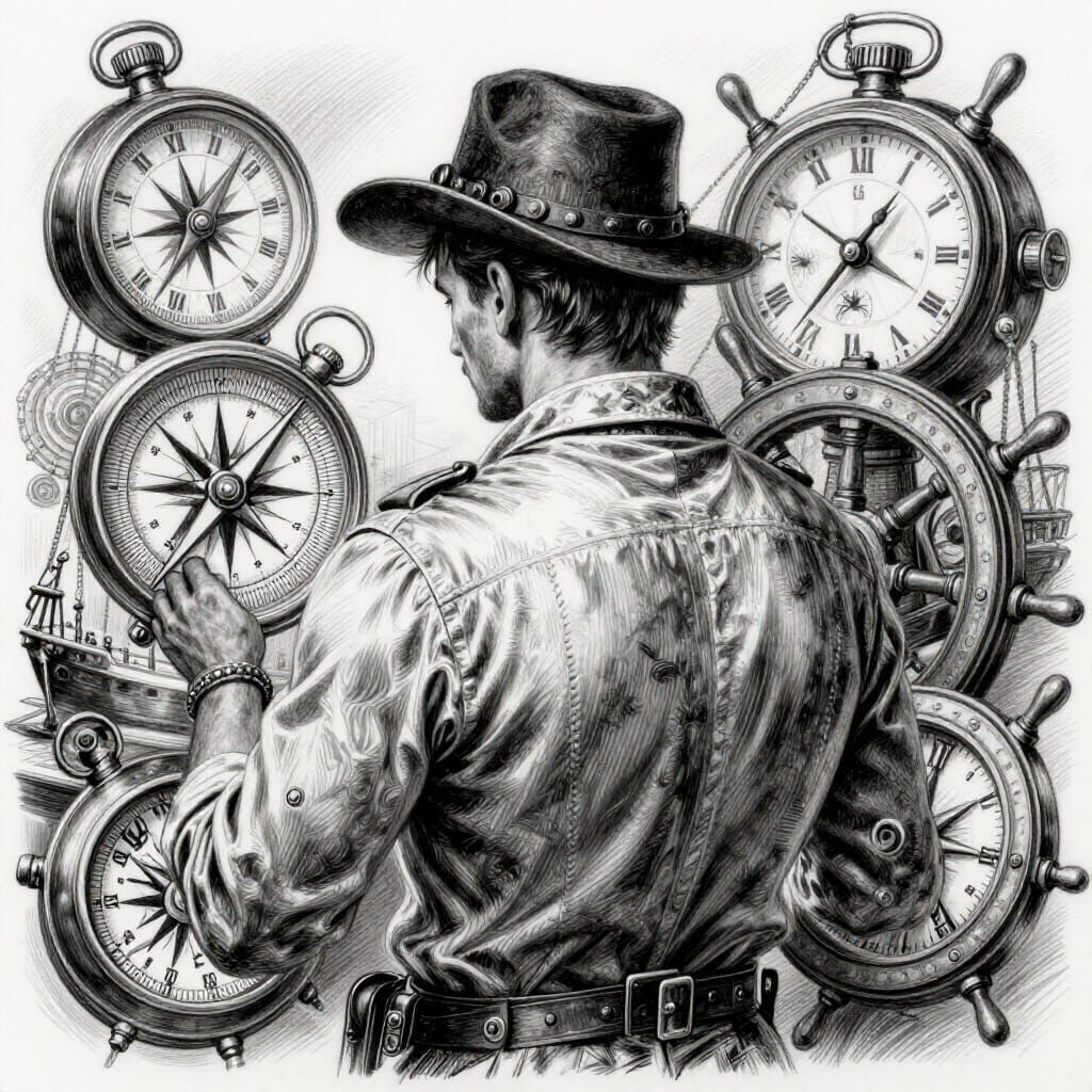 Steampunk Tattoo Design: Compass, Clocks, Ship Wheel