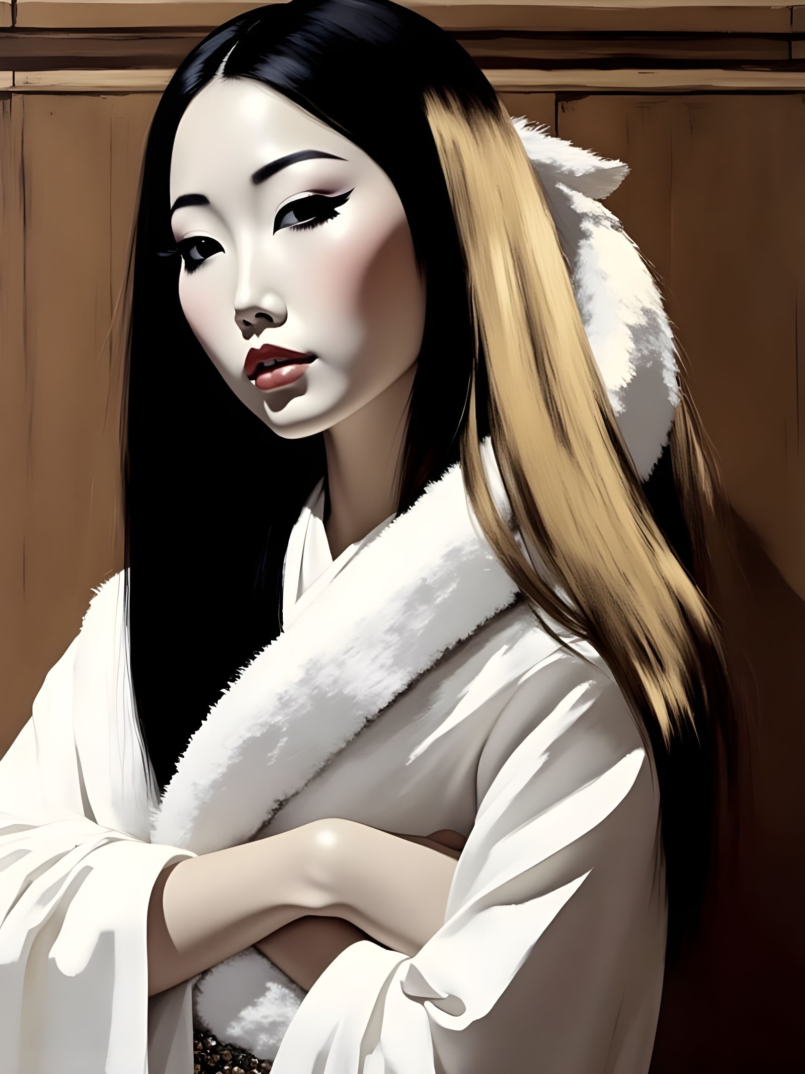 Elegant Geisha Portrait with Detailed Makeup and Lighting