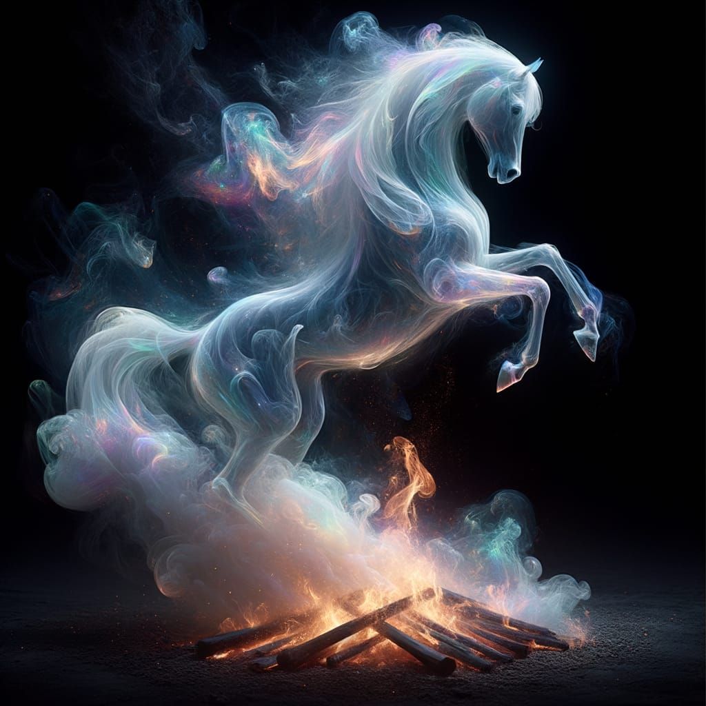 Ethereal Arabian Horse Rising from Bonfire