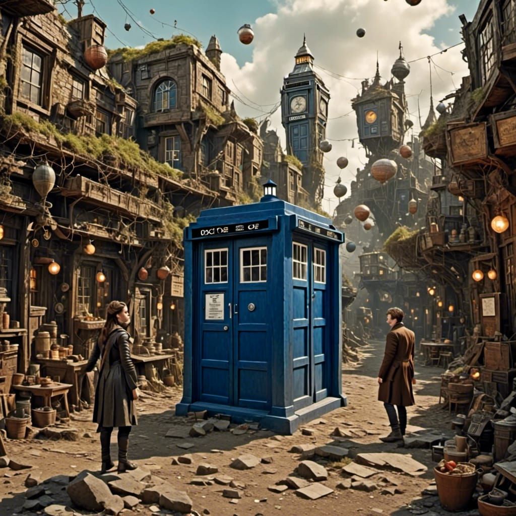 Timeless Time Lord Spaceship in a Whimsical Art Style