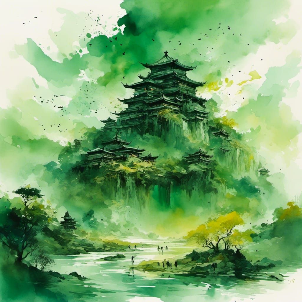 Mongolian Landscape in Watercolor Style