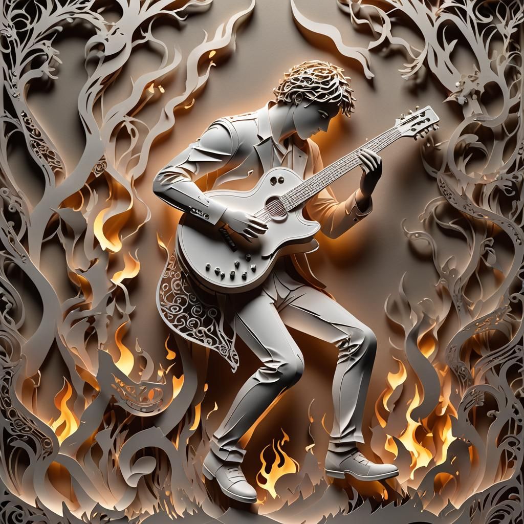 Fiery Kirigami Guitarist at Metal Concert