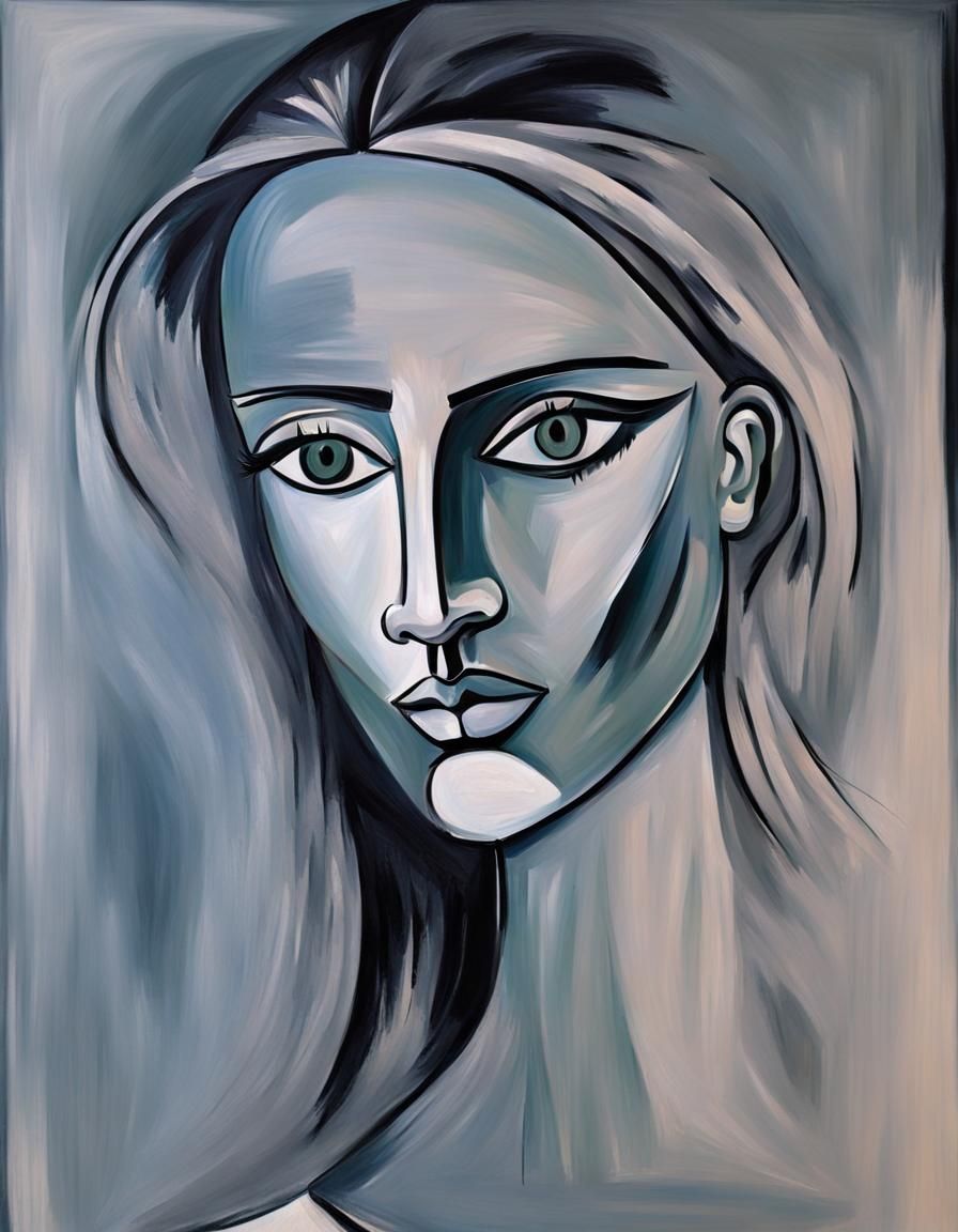 Cubist Portrait of Young Woman in Picasso Style
