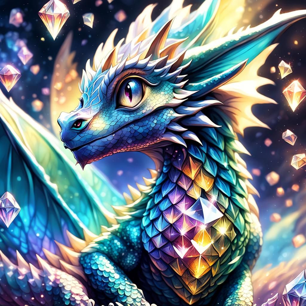 Diamond Dragon Baby Concept Art in Amano Style