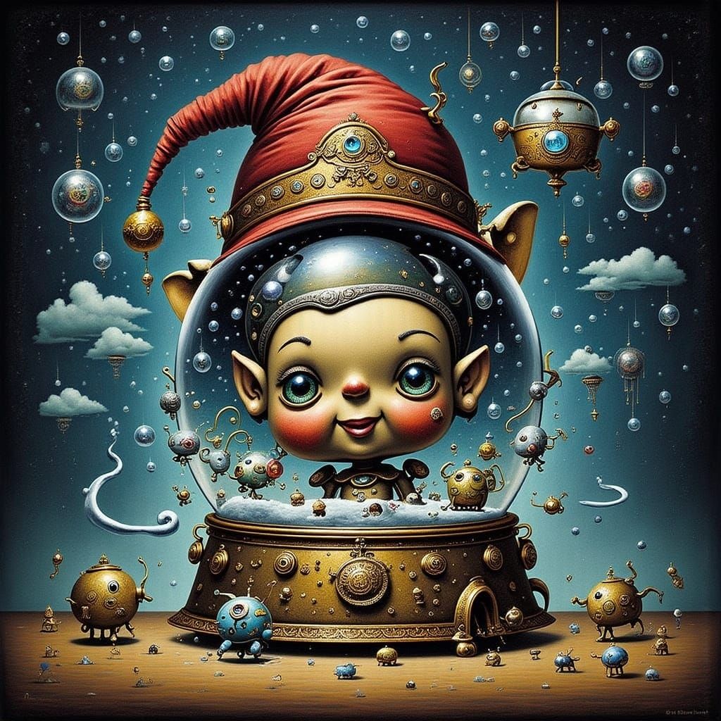 Whimsical Christmas Scene in Pointillism Style