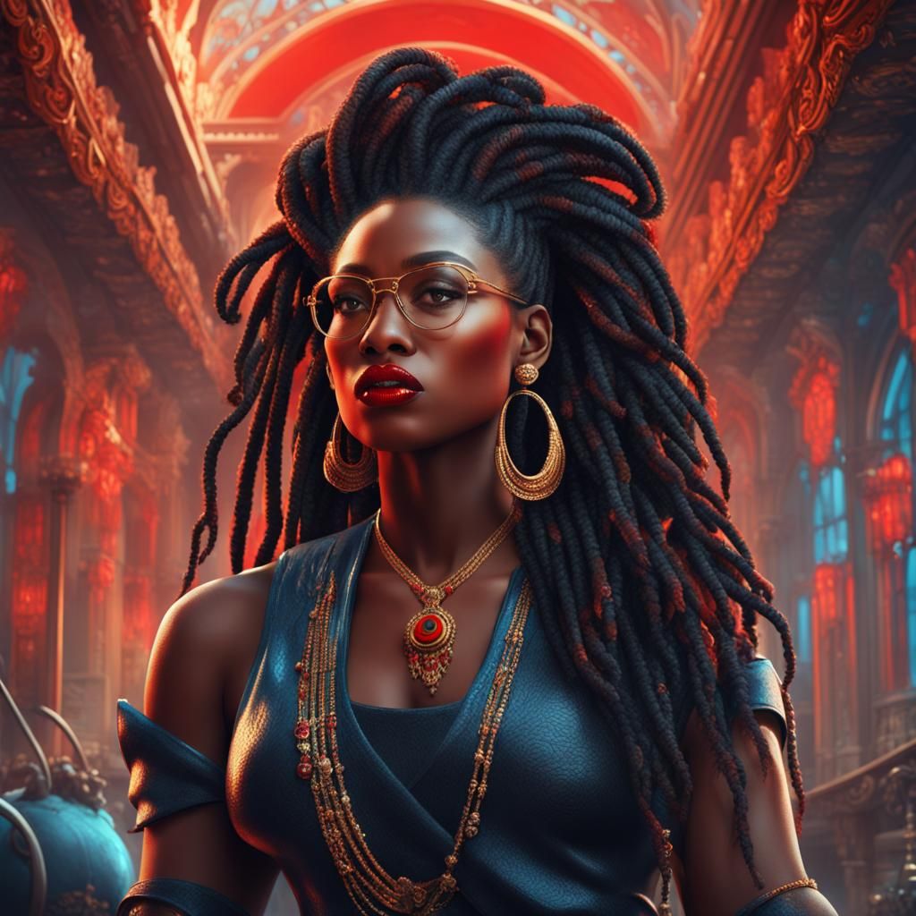 Stylish Woman with Locs: Detailed Matte Painting