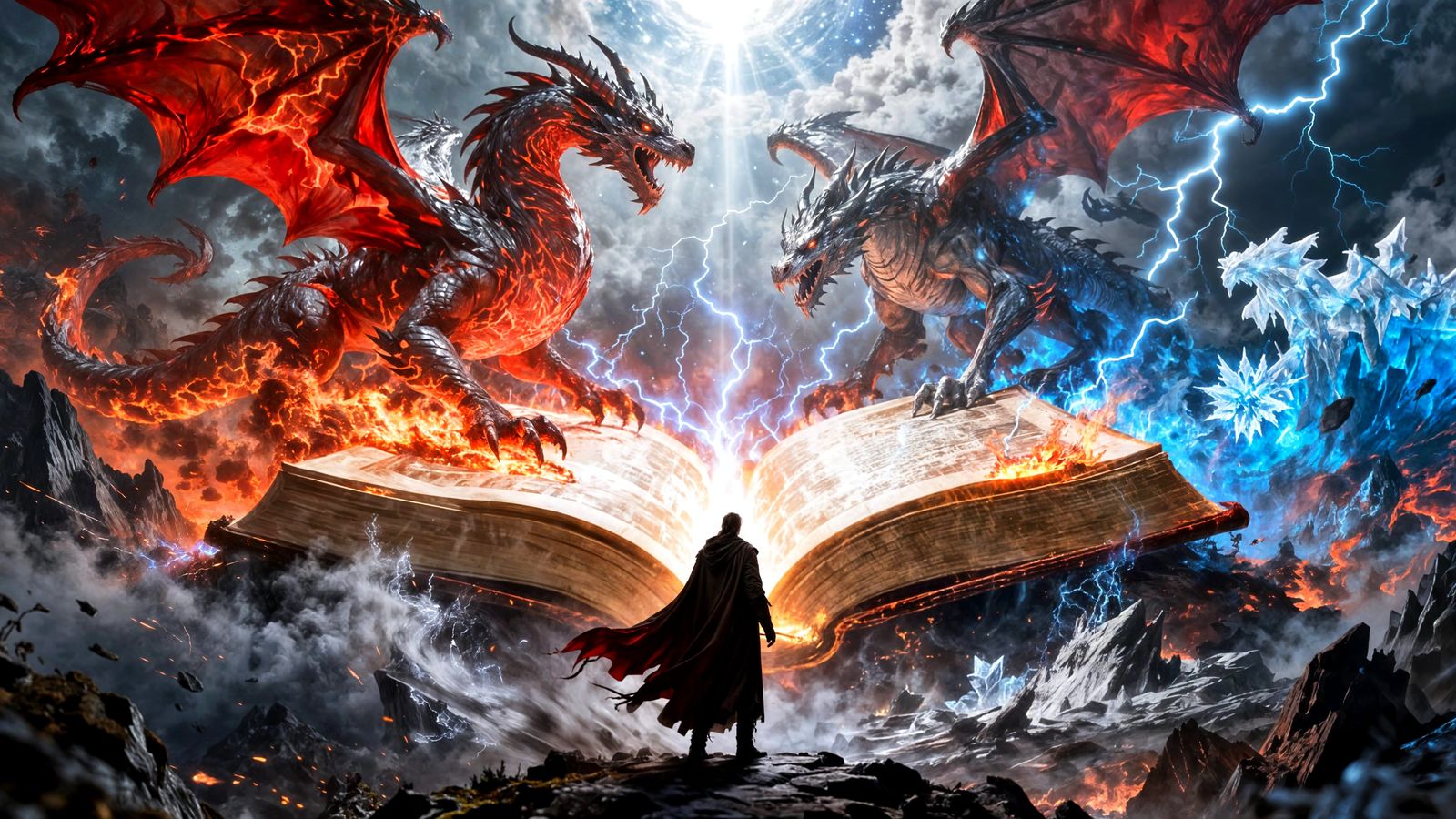 Epic Fantasy Art: Dragons Emerge from Fiery Book