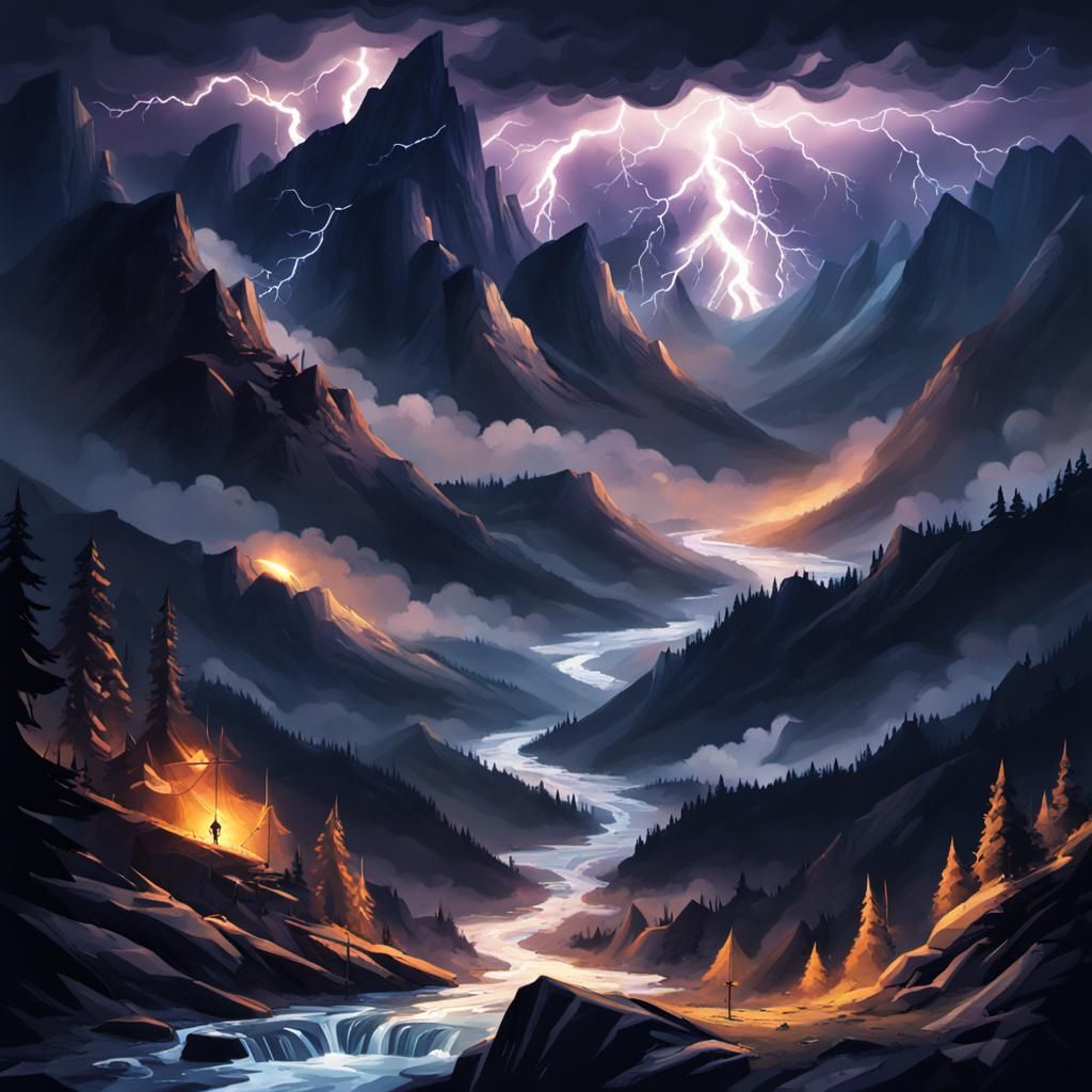 Stormy Night in Mountains: Splash Art