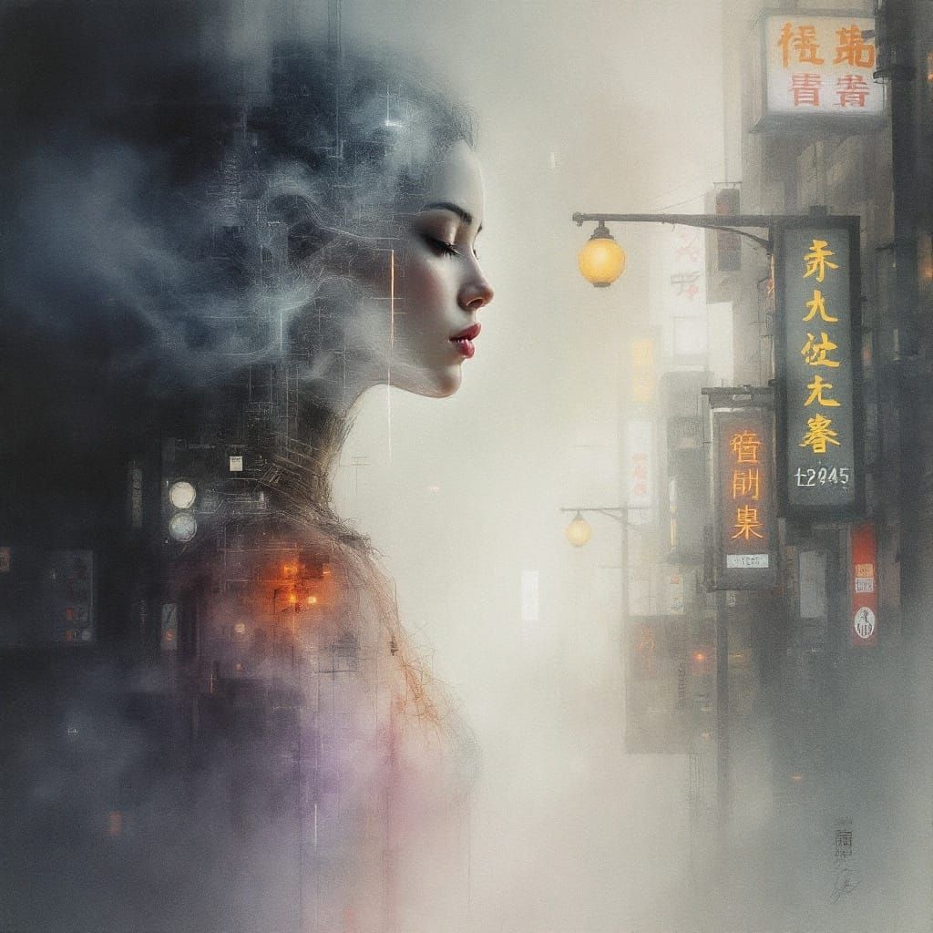 Ethereal Tokyo Dusk in Sfumato Style