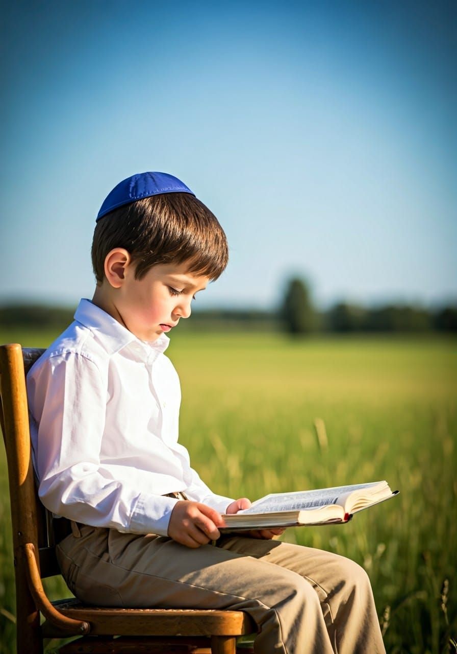Boy Reading Scripture in Pastoral Setting