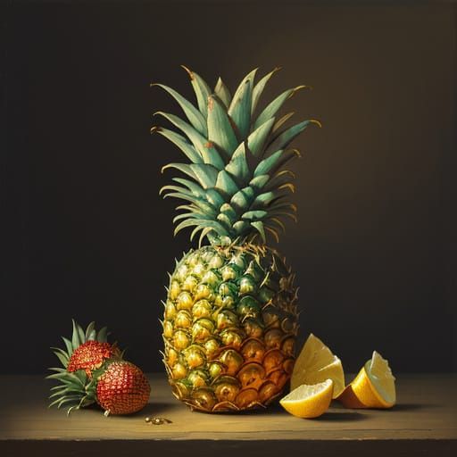 Festive Pineapple Still Life in Dutch Masters Style