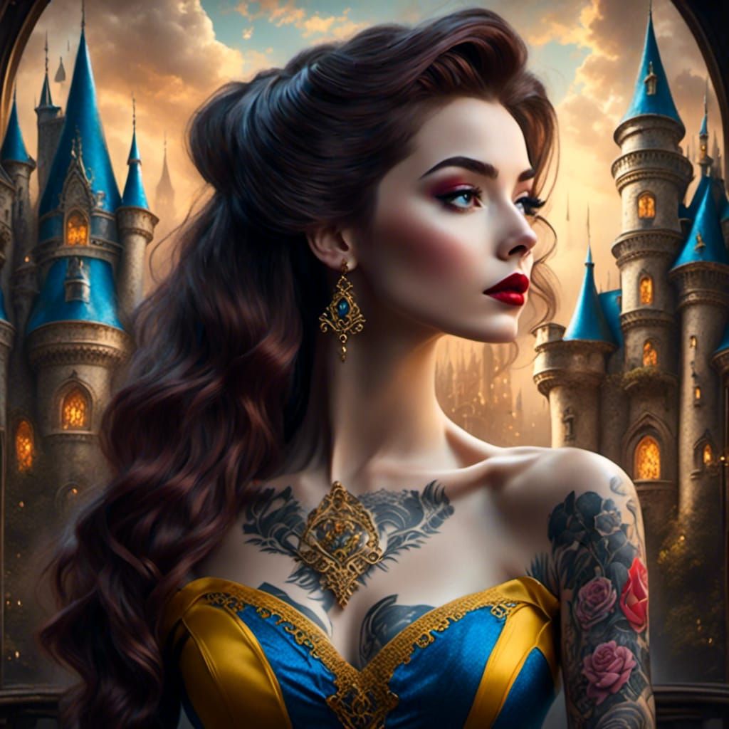 Tattooed Disney Princess Belle in Gothic Castle