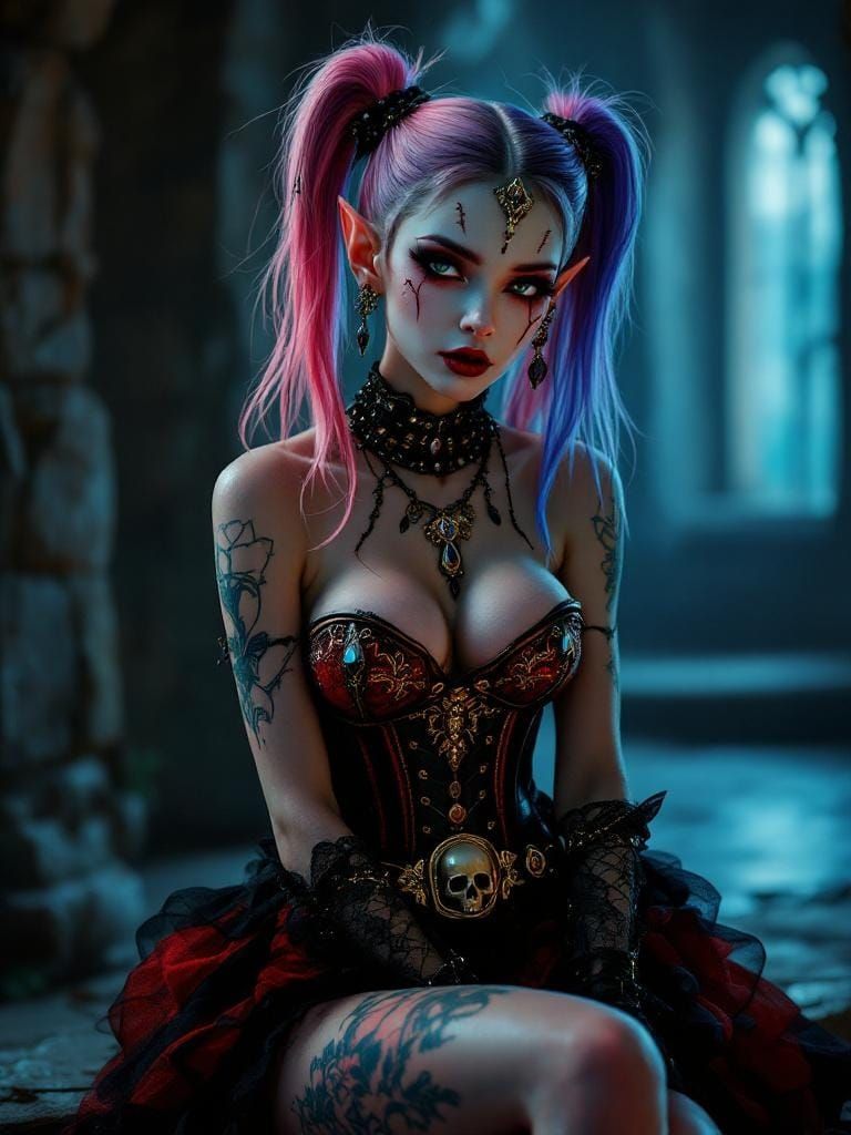 Gothic Carnival Elf in Dreamcore Style