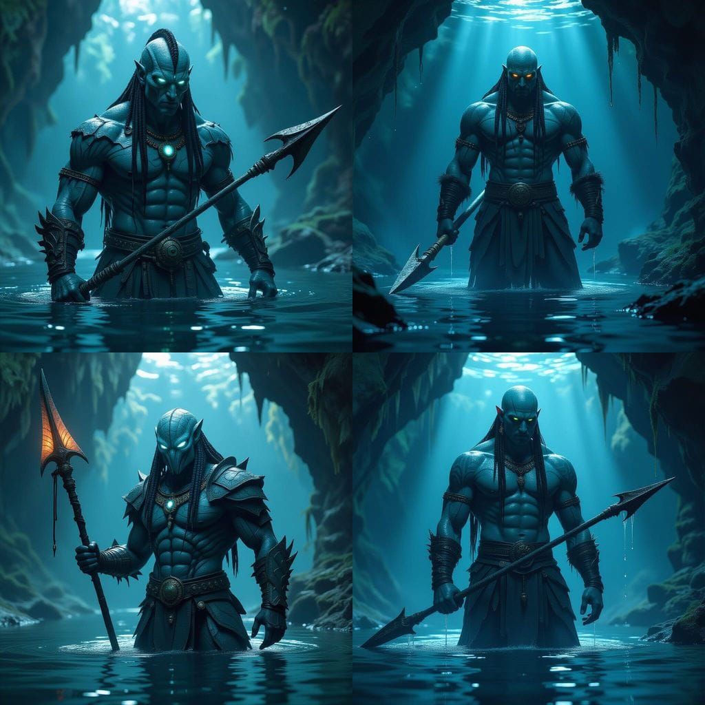 Abysskin Warrior Emerges from Bioluminescent Lake