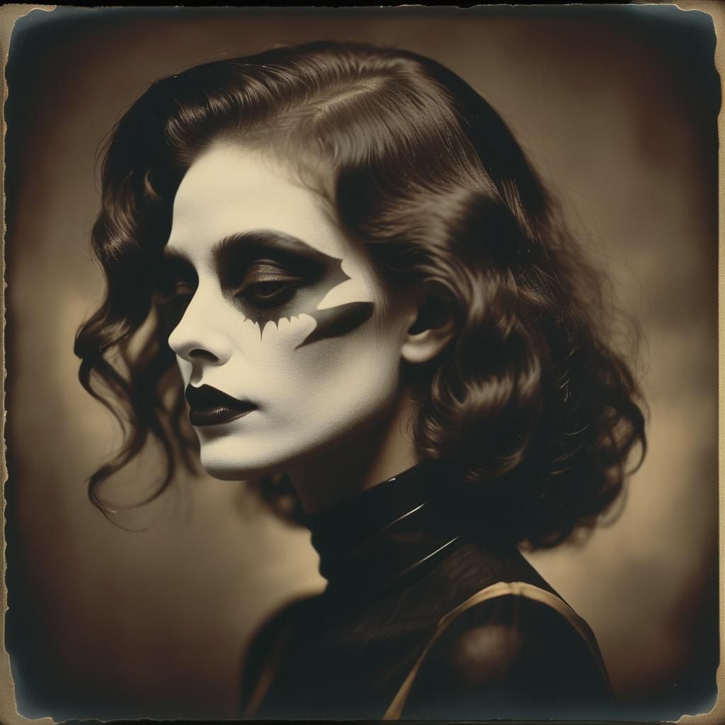 Halloween Goddess Portrait in Retro Polaroid Style