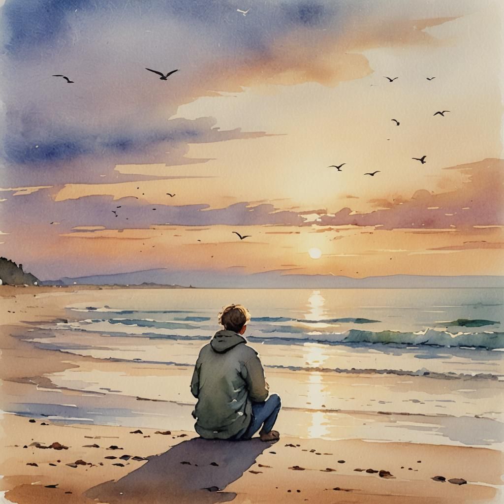 Beach Sunset: Dreamy Watercolor Illustration