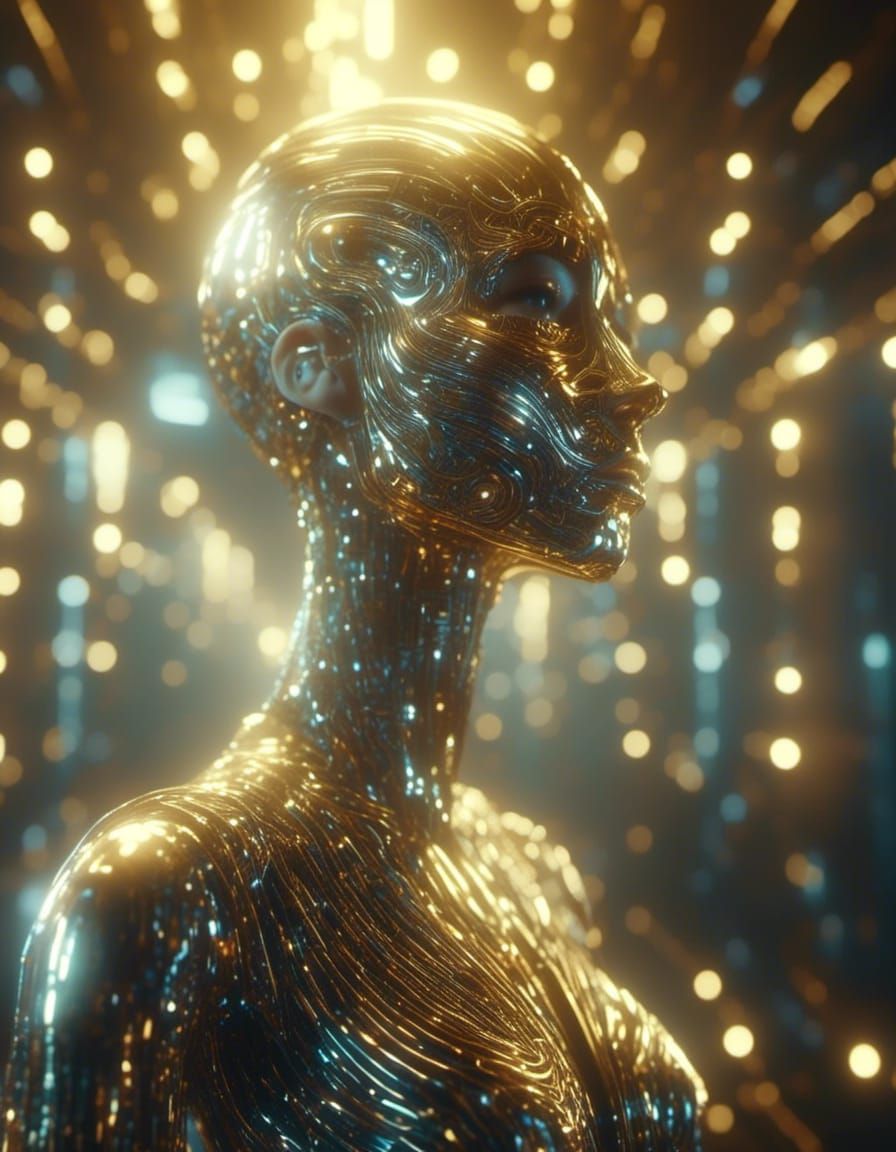 Futuristic AI Assistant in Atmospheric Haze