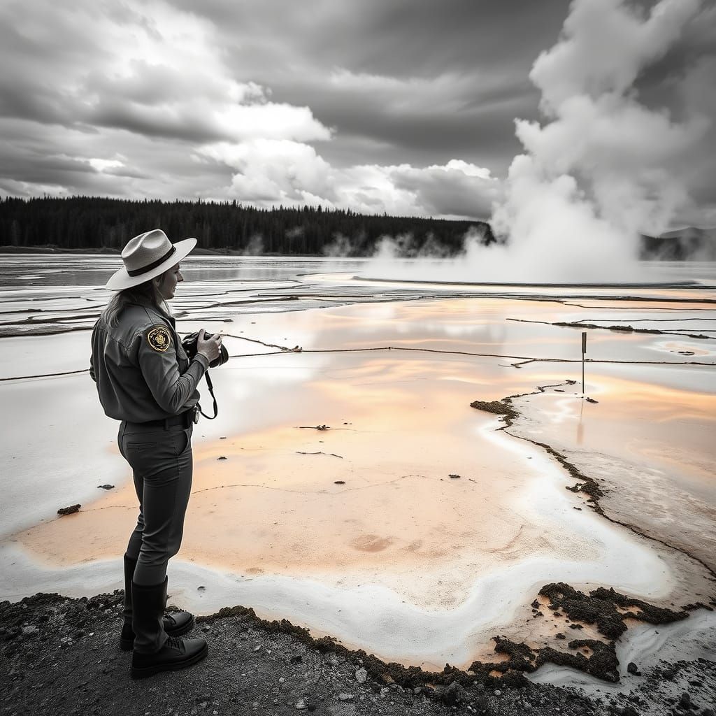 Monochromatic Yellowstone Geothermal Landscape in High-Contr...