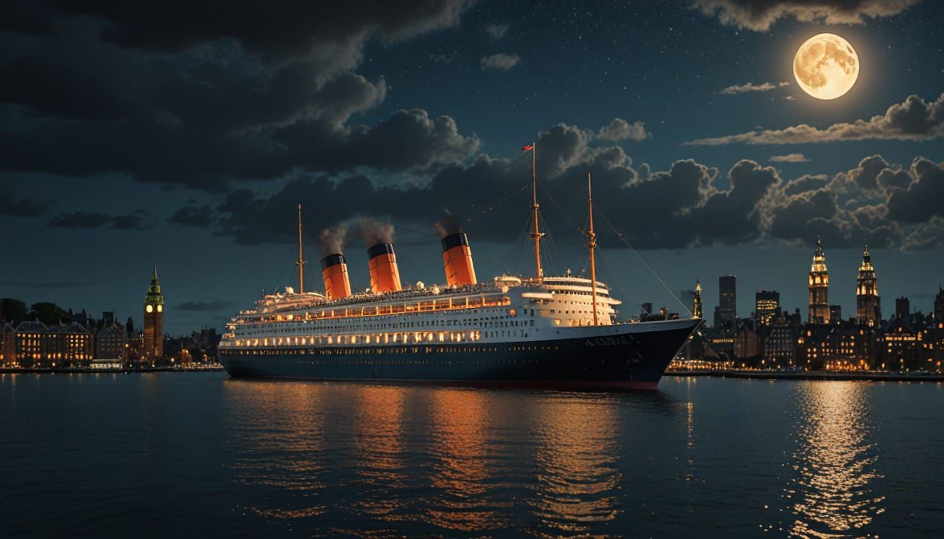 P&O Cruise Ship Britannia Under Starry Night Sky