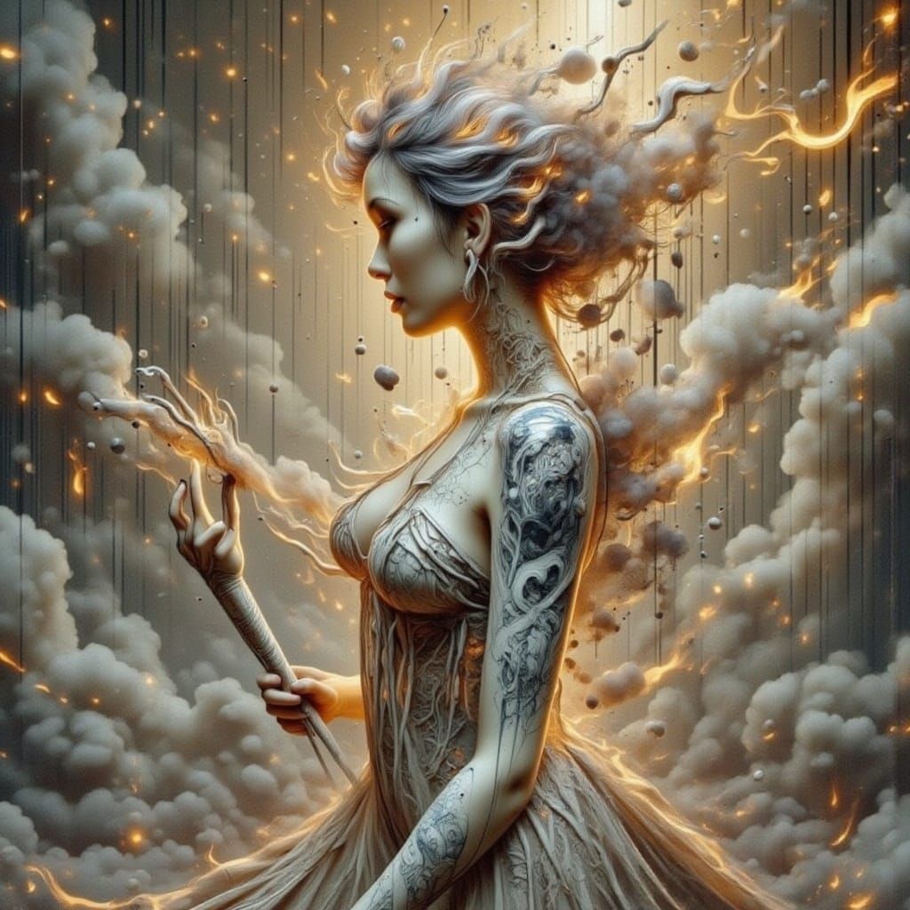 Woman with Glowing Tattoos in Mystical Landscape