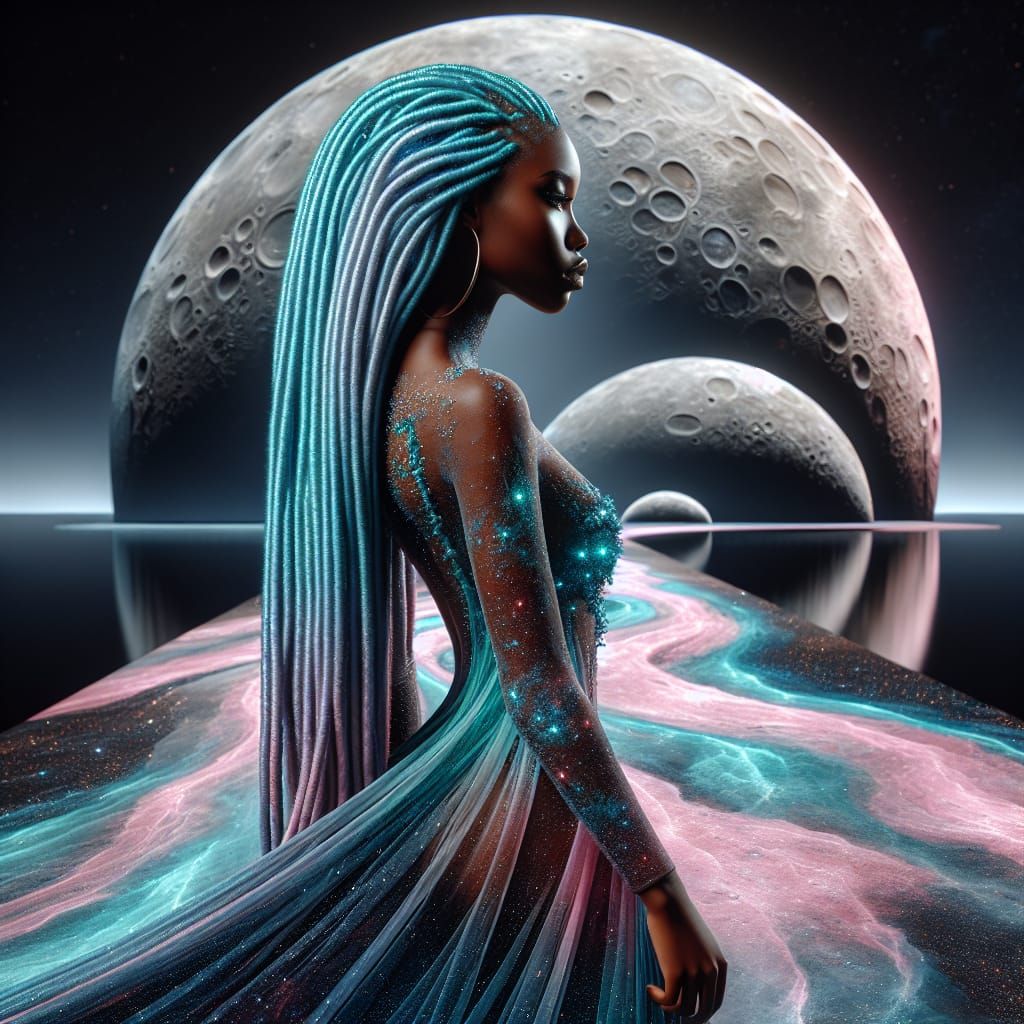 Aqua and Pink Double Exposure Portrait on Cosmic Runway