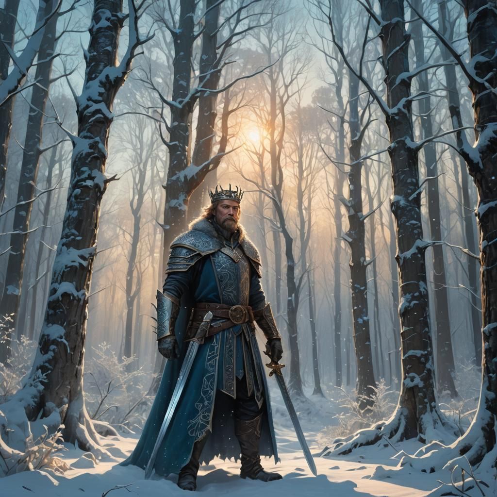 Winter King in Frosty Forest: Detailed Matte Painting
