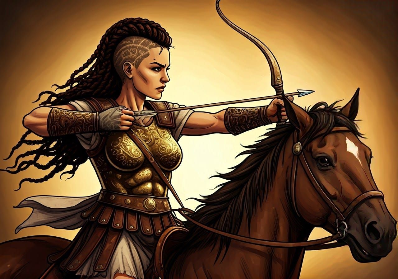 Ancient Greek Female Warrior in Action