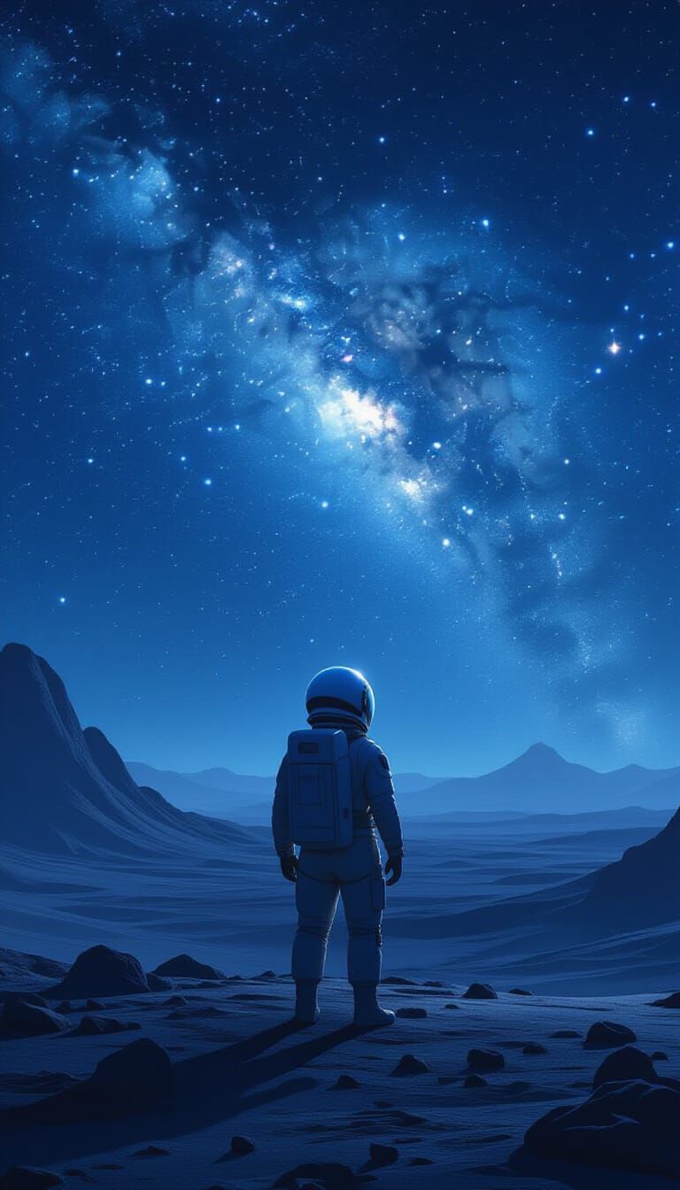 Astronaut's Cosmic Grief: Starry Galaxy Reflection