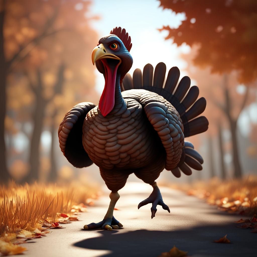 Funny Thanksgiving Turkey Run: 3D Fantasy Art