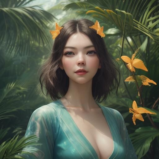 Tropical Paradise Woman in Hyper-Realistic HDRI Photograph