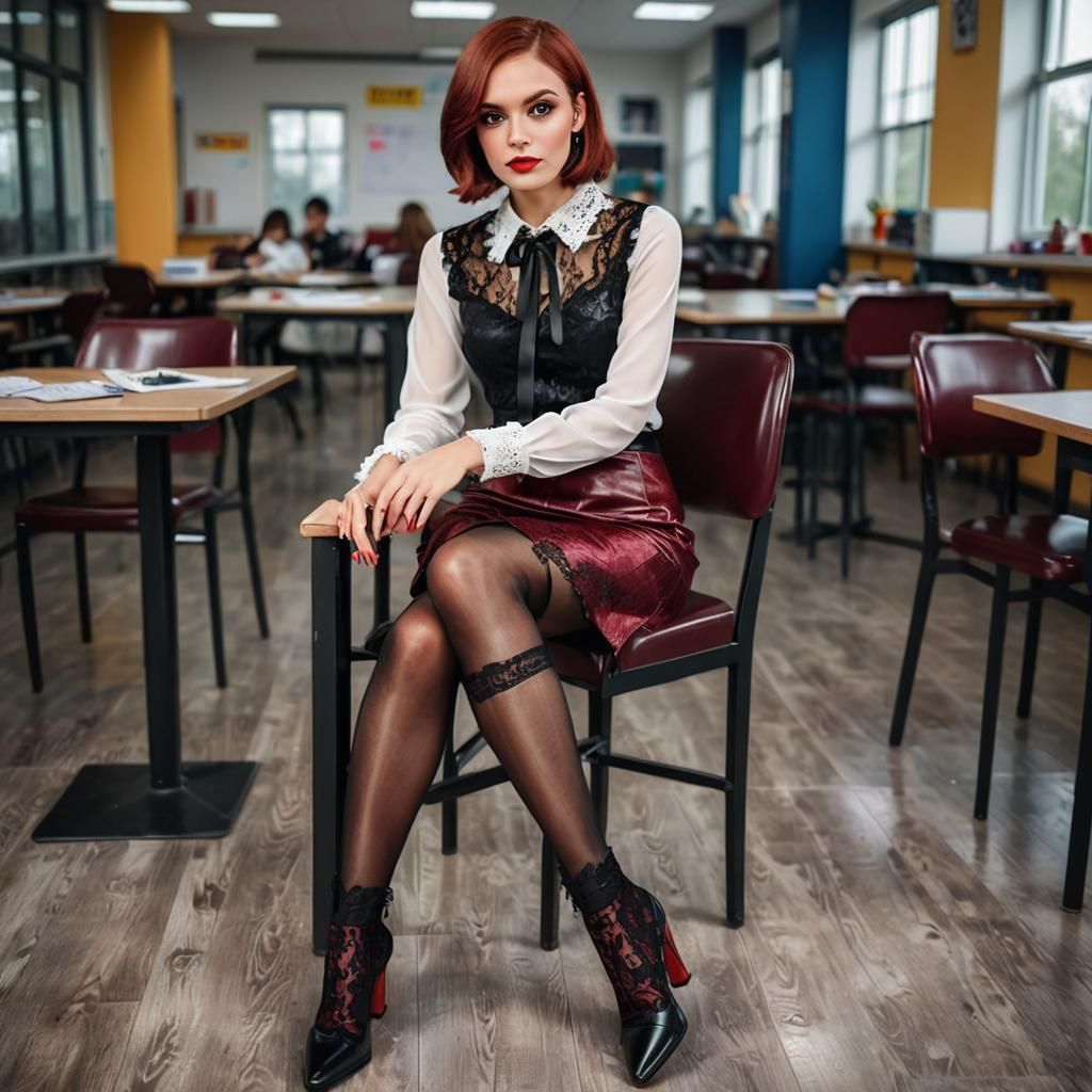 Classroom Portrait of Woman with Red Bob Hair