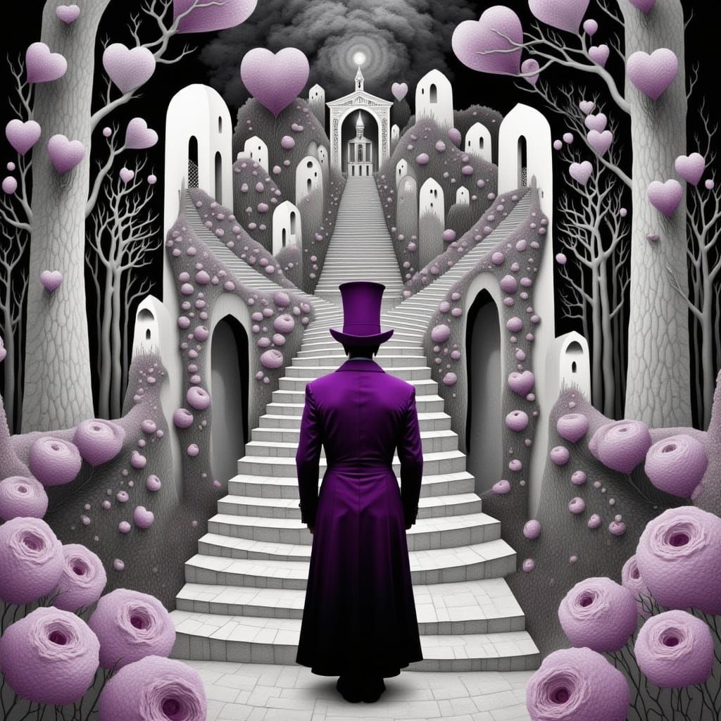 Impossible Staircases with Hearts in Escher Style