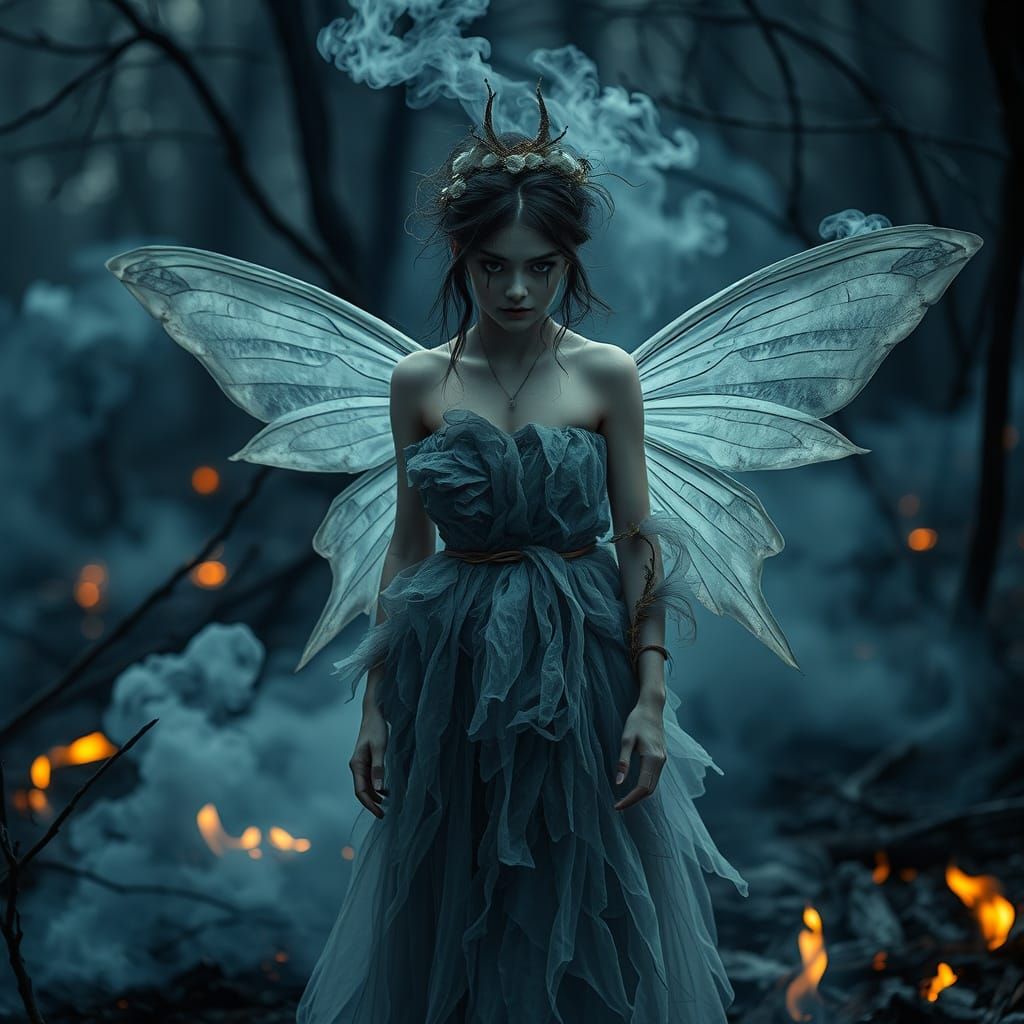 Ash Fairy in Charred Forest, Moody and Mystical