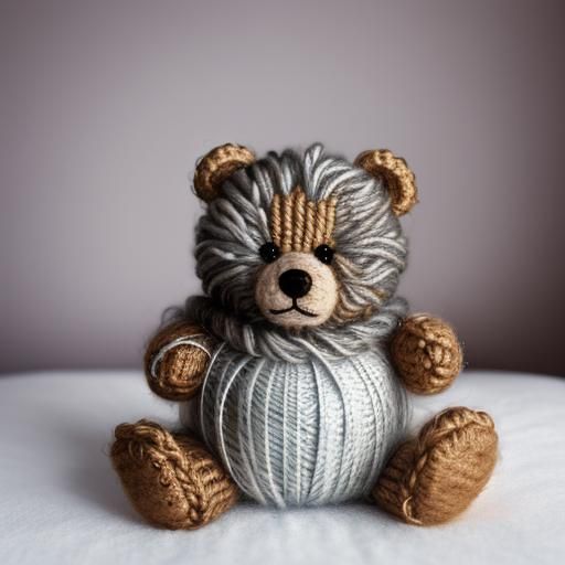 Cute Knitted Teddy Bear with Big Eyes, Fantasy Art