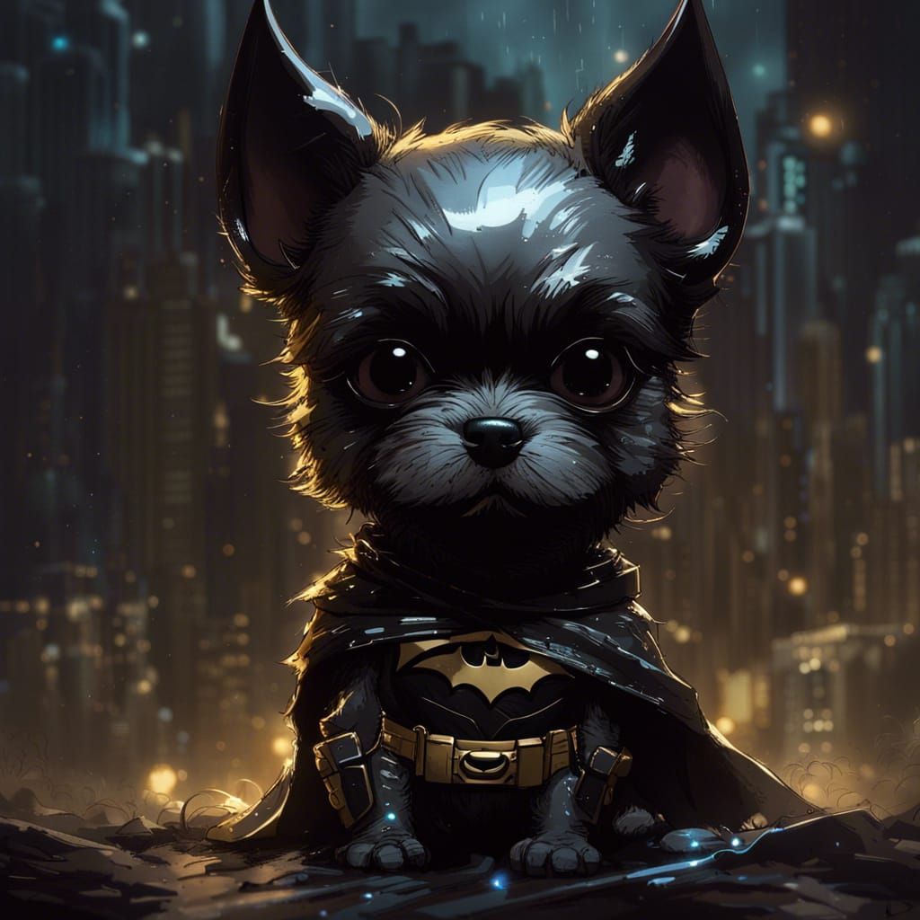 Chibi Batman Puppy in Anthropomorphic Style