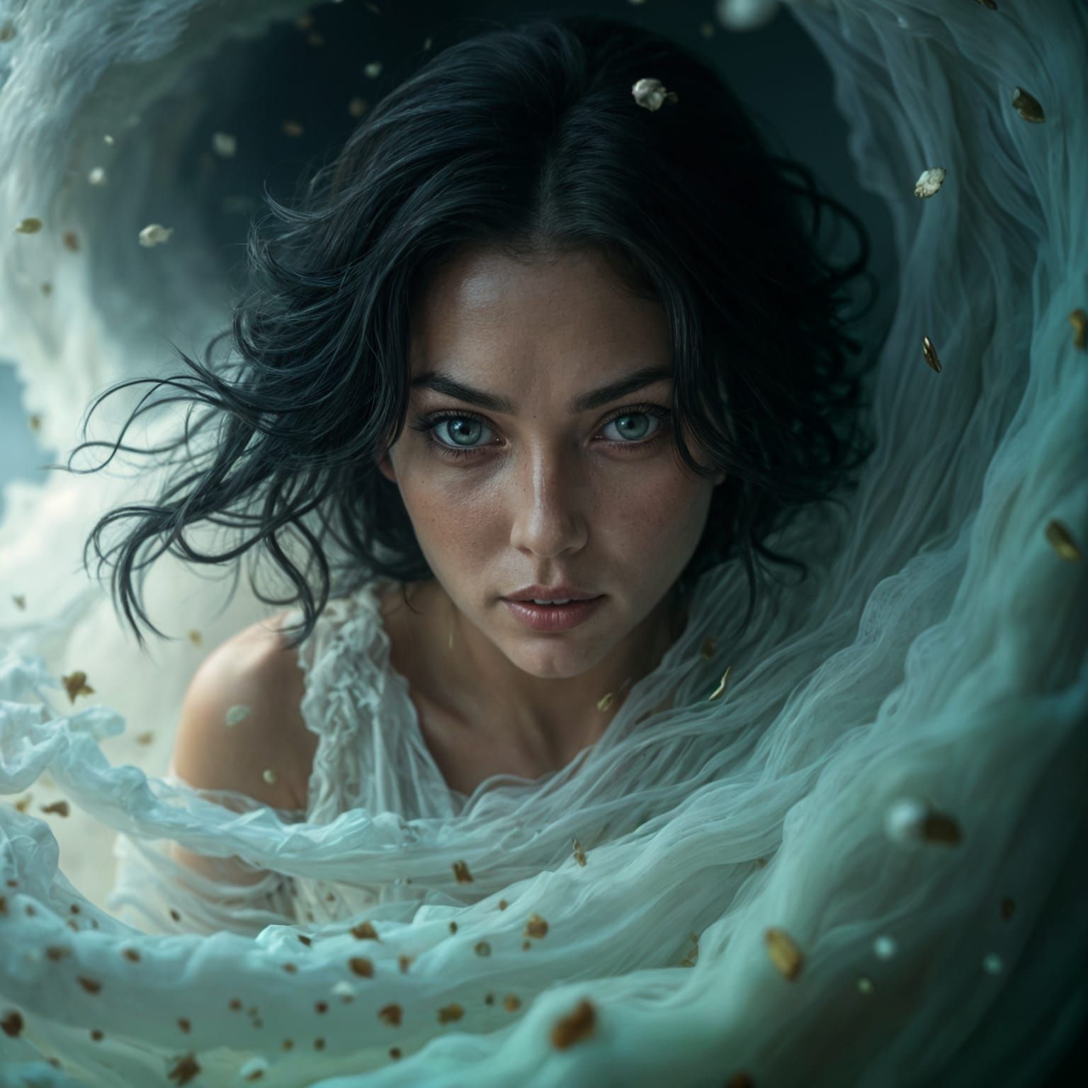 Breathtaking Woman Emerging from Tornado in Photorealistic D...