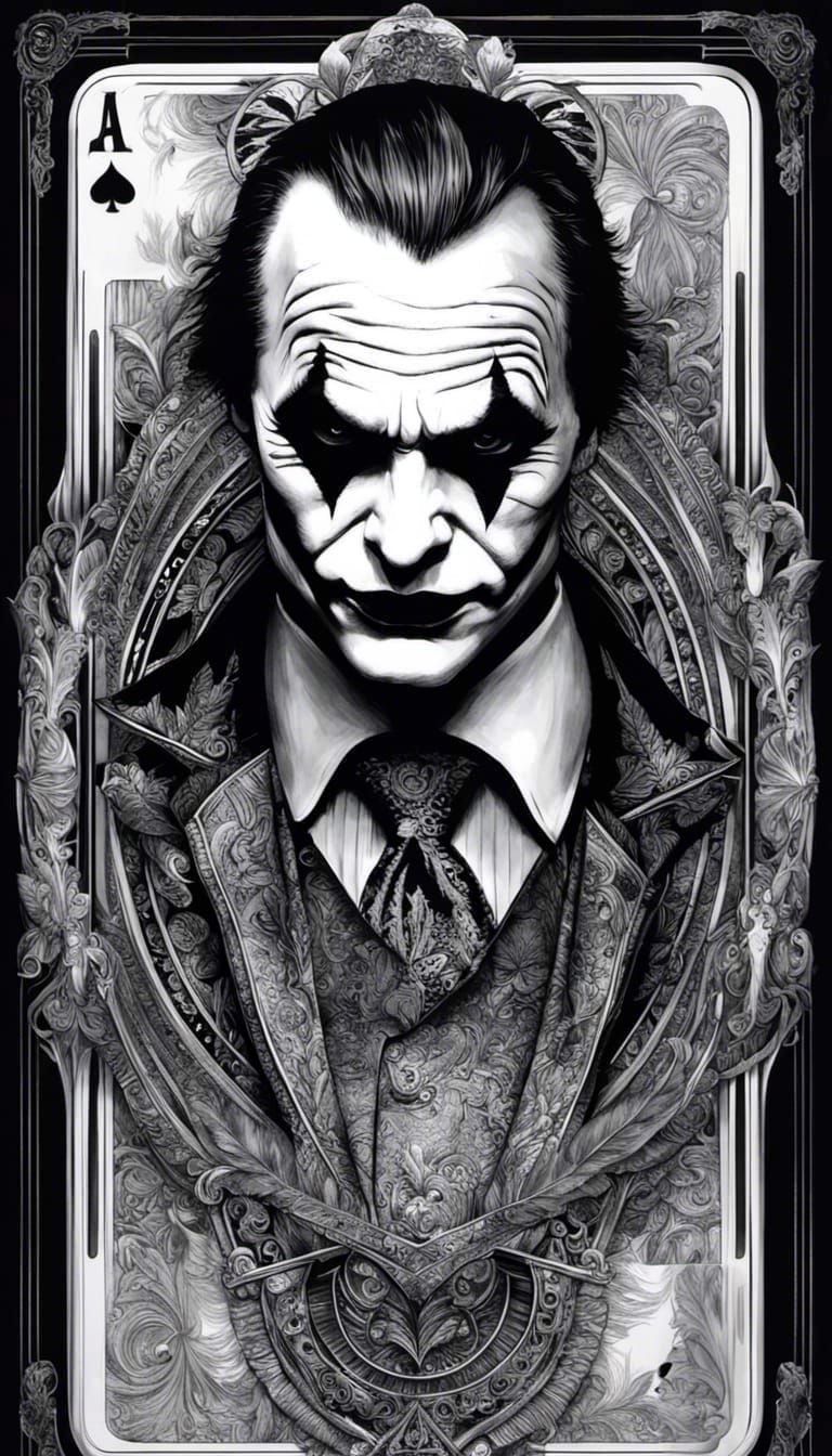Intricate Ink Drawing of Joker Playing Card