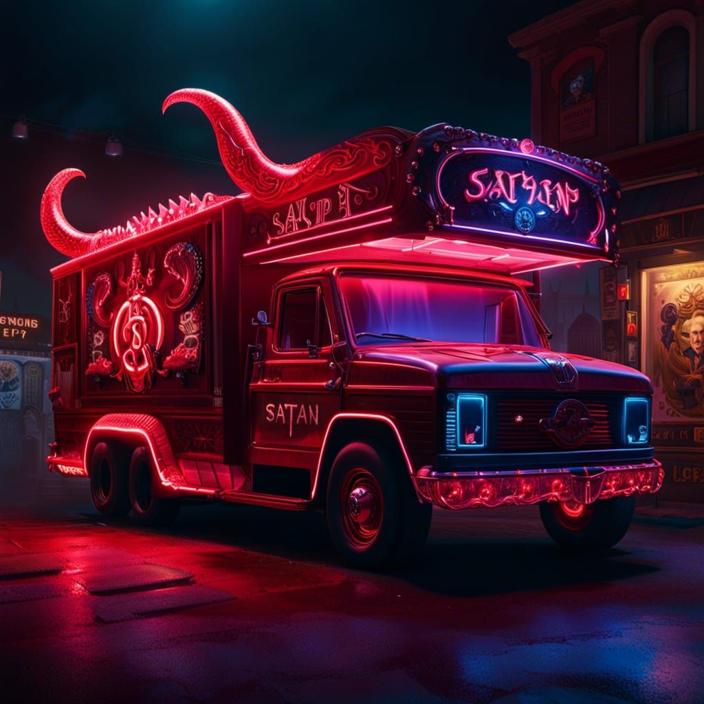 Hyperrealistic Satan Shop Bull Truck in Graveyard
