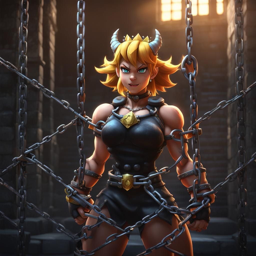 Muscular Bowsette Imprisoned: Cartoon Fantasy Art