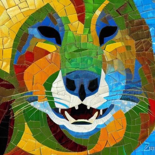 Laughing Animal in Neo-Impressionist Mosaic Style