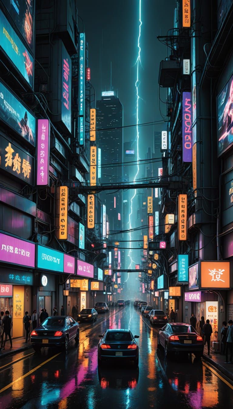 Neon Metropolis at Night: A Cyberpunk Futuristic Cityscape