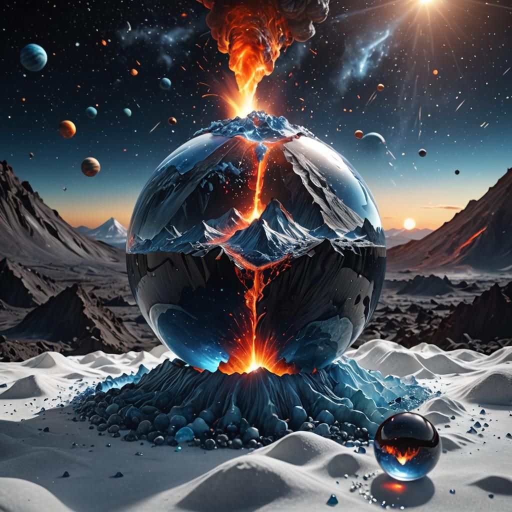 Erupting Volcano Inside Crystal Glass Sphere